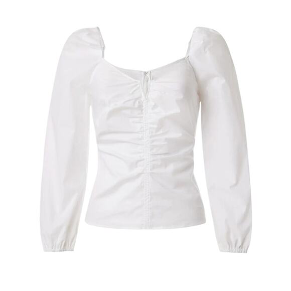 Veronica Beard White Peasant Top SIZE 12 Milkmaid Cottage Cotton Designer $348 - Picture 4 of 7